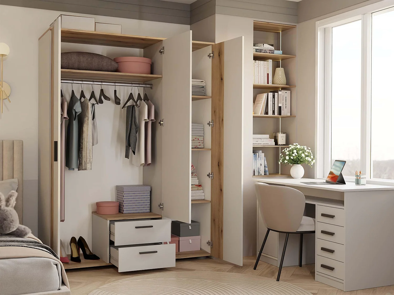 Armadio moderno 150x200 cm a 3 ante battenti cashmere e rovere AT2