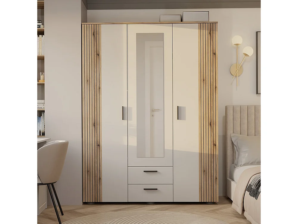 Armadio moderno 150x200 cm a 3 ante battenti cashmere e rovere AT2