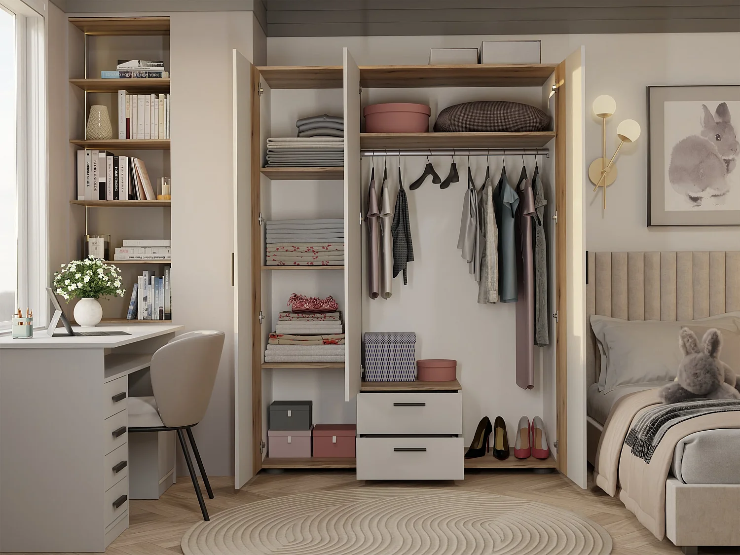 Armadio moderno 150x200 cm a 3 ante battenti cashmere e rovere AT2