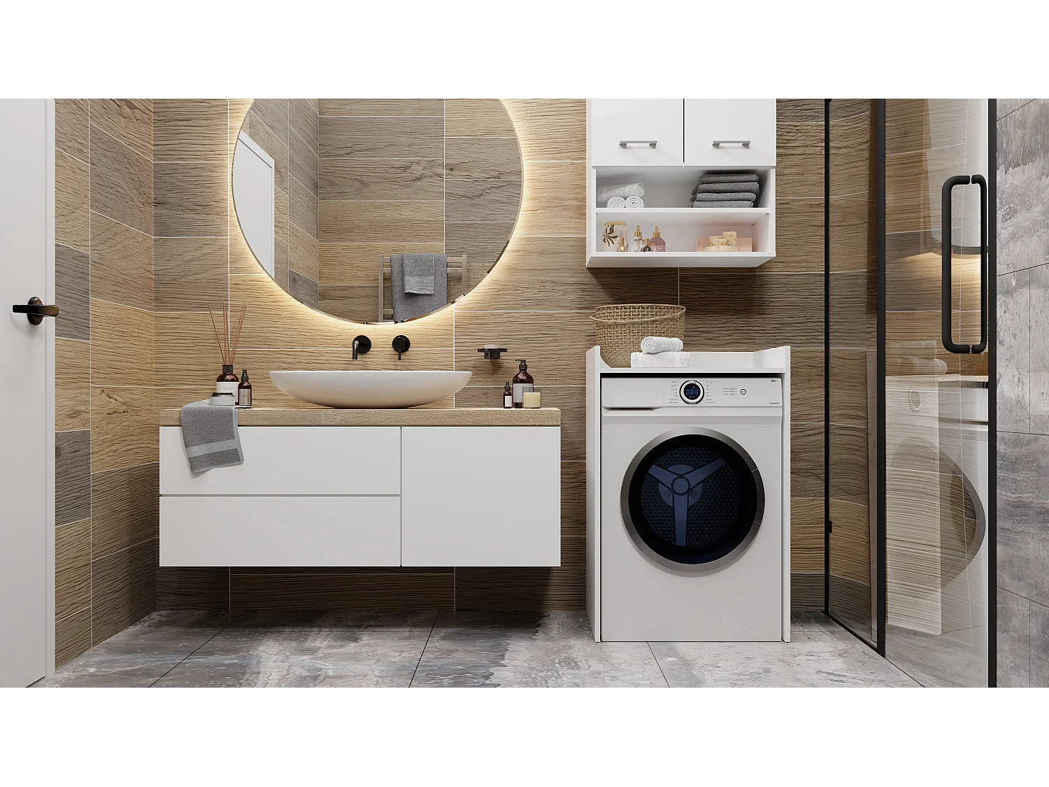 Mobile lavatrice 64x97,5 cm con ripiano bianco opaco MLT1