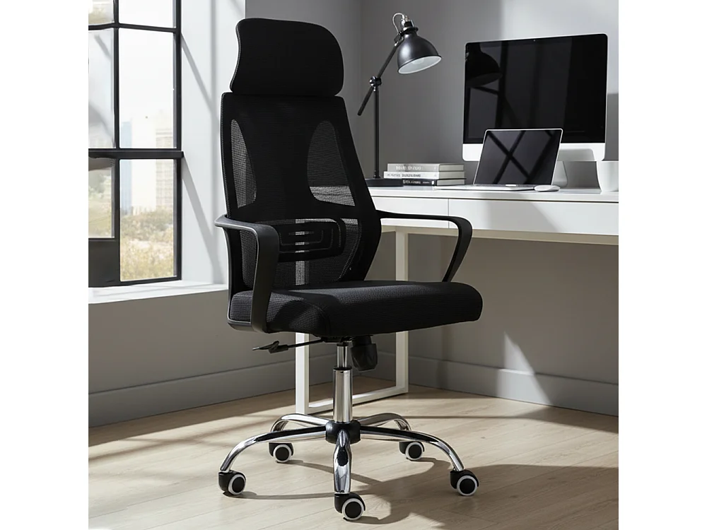 Sedia da ufficio con supporto lombare nera ST5