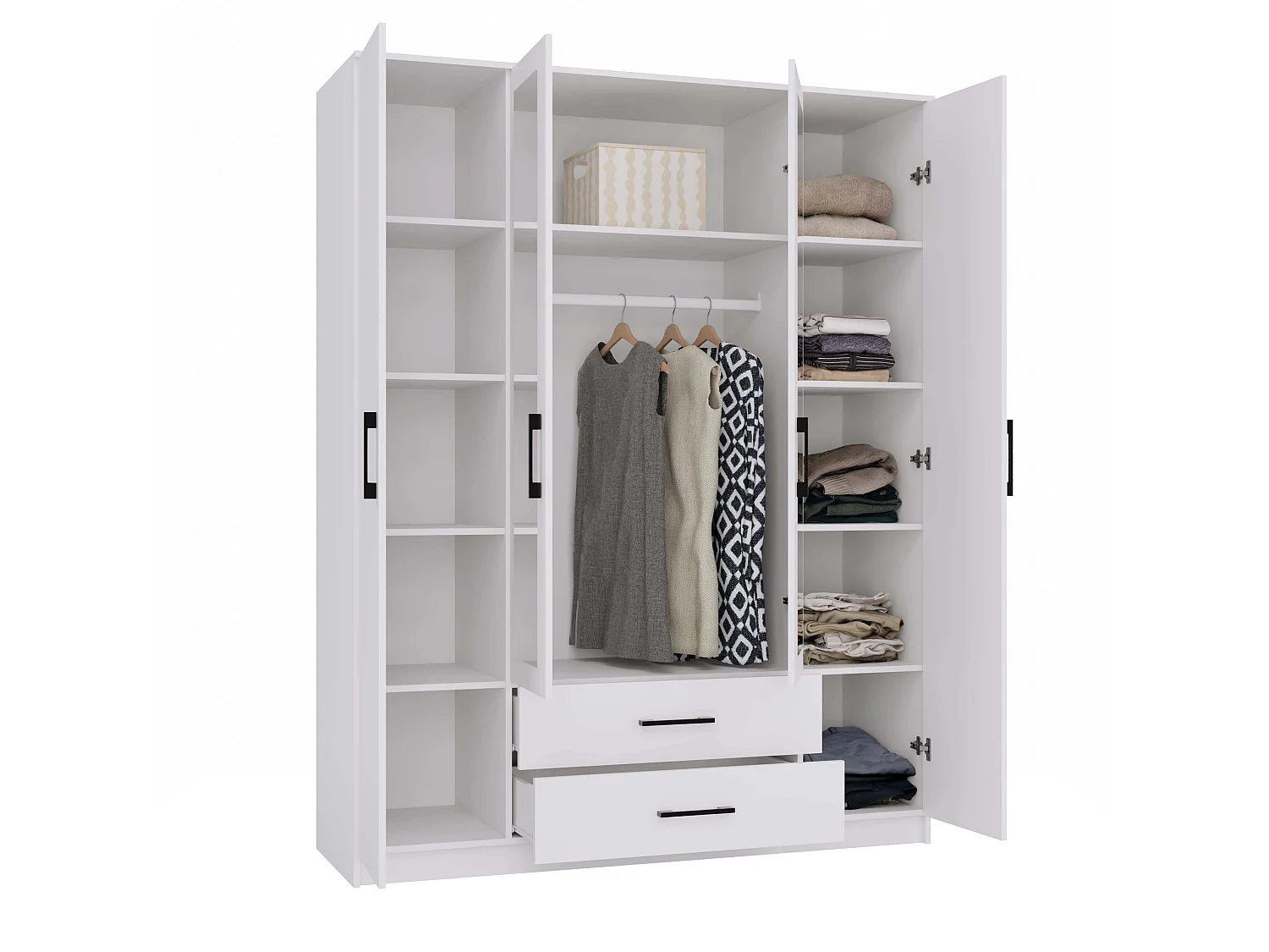 Armadio 4 ante 160x205 cm con specchio bianco AT15