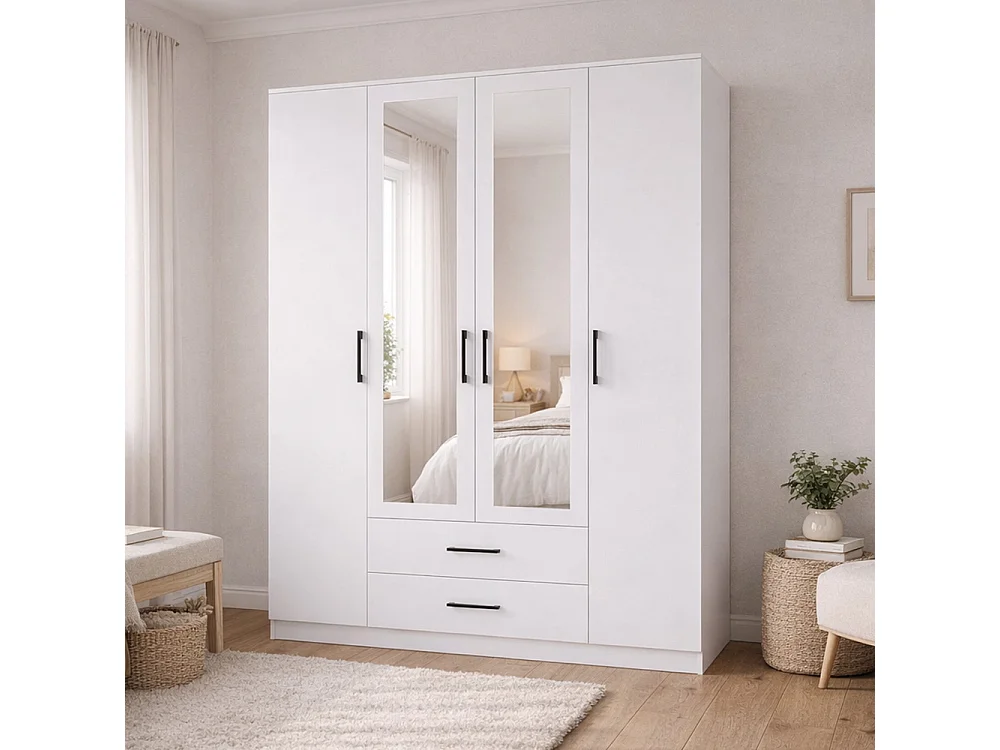 Armadio 4 ante 160x205 cm con specchio bianco AT15