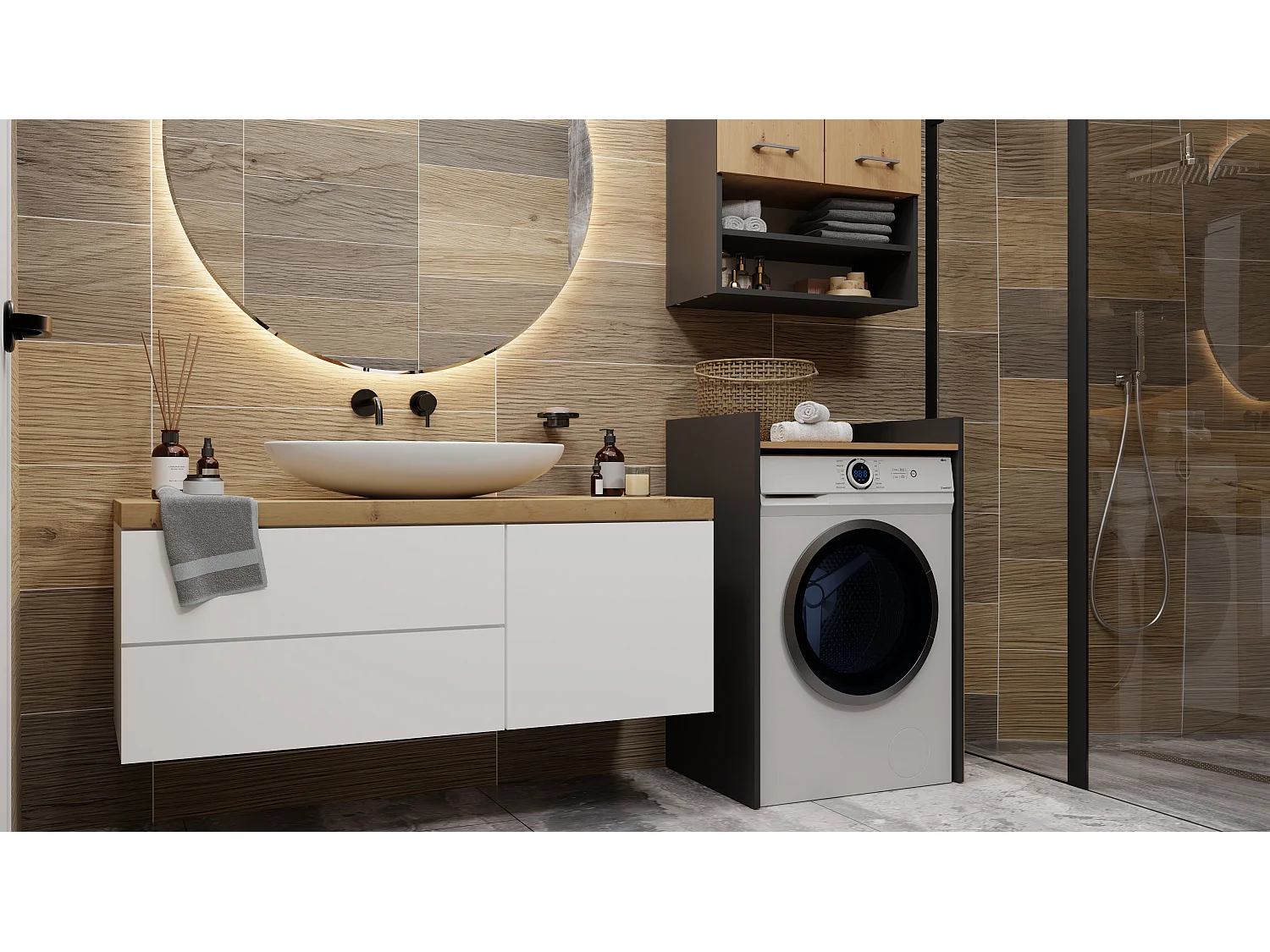 Mobile lavatrice 64x97,5 cm con ripiano rovere/antracite MLT1