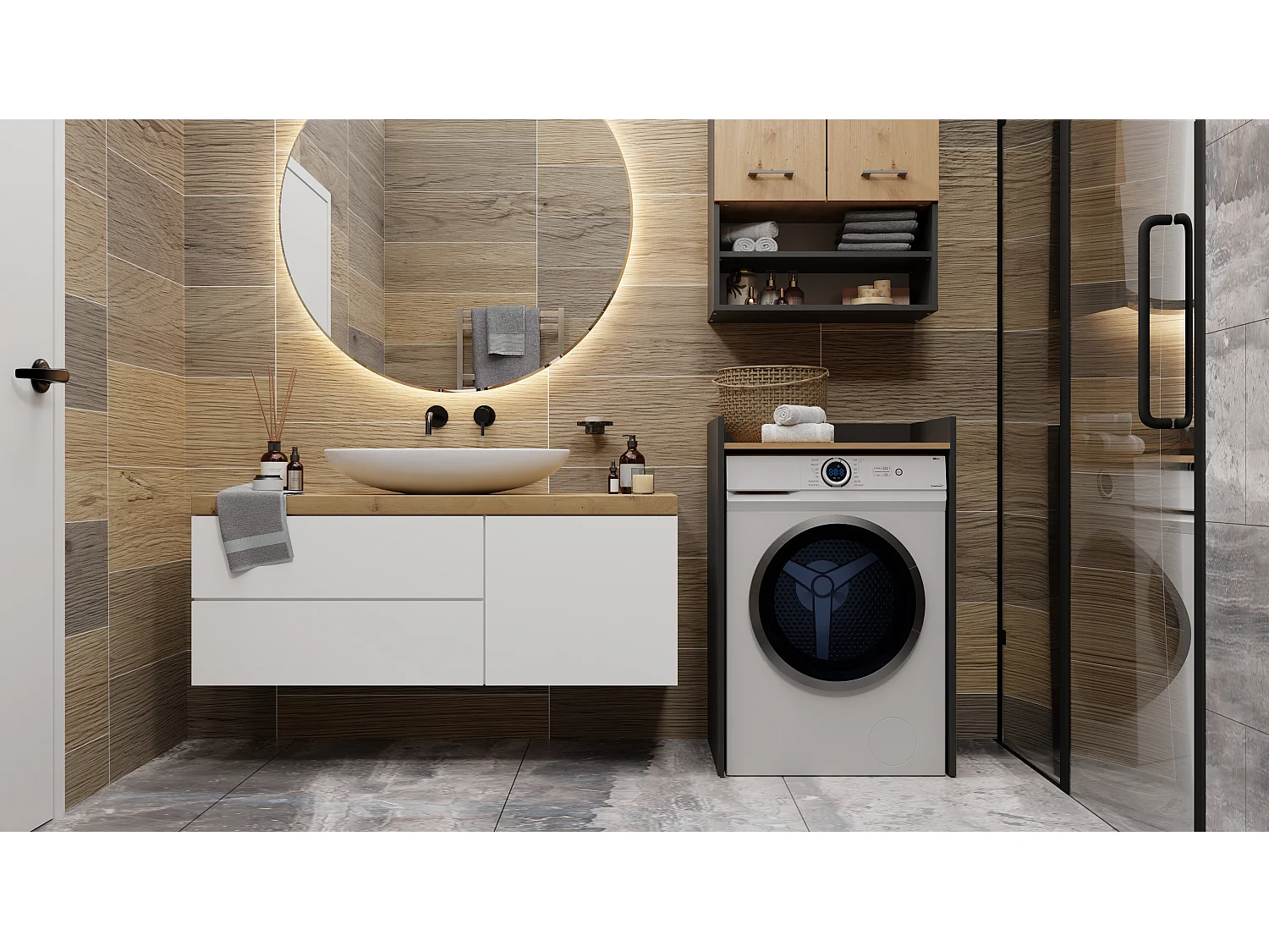 Mobile lavatrice 64x97,5 cm con ripiano rovere/antracite MLT1
