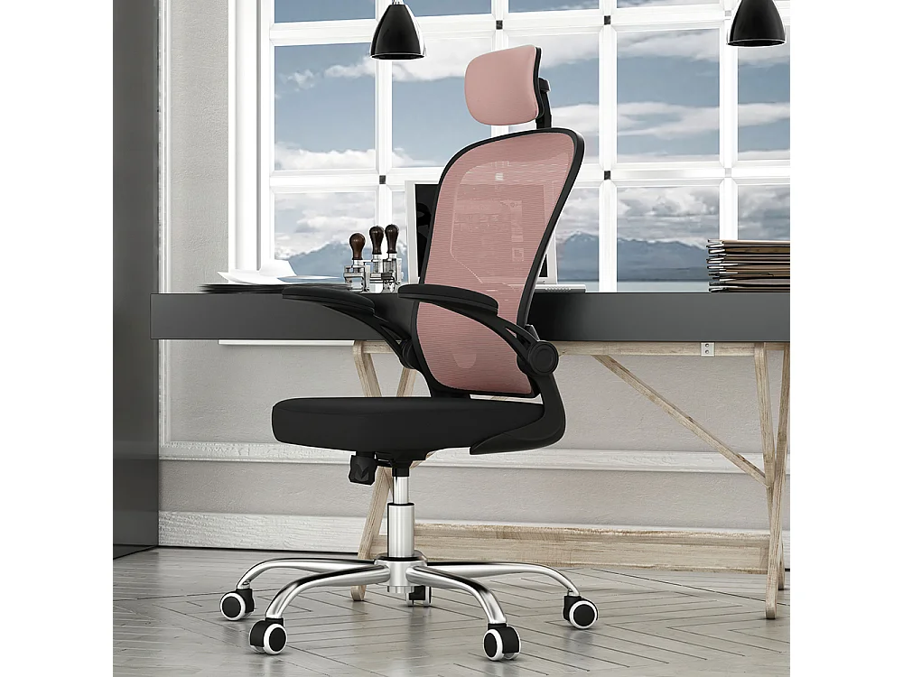 Sedia da ufficio ergonomica con supporto lombare rosa ST1
