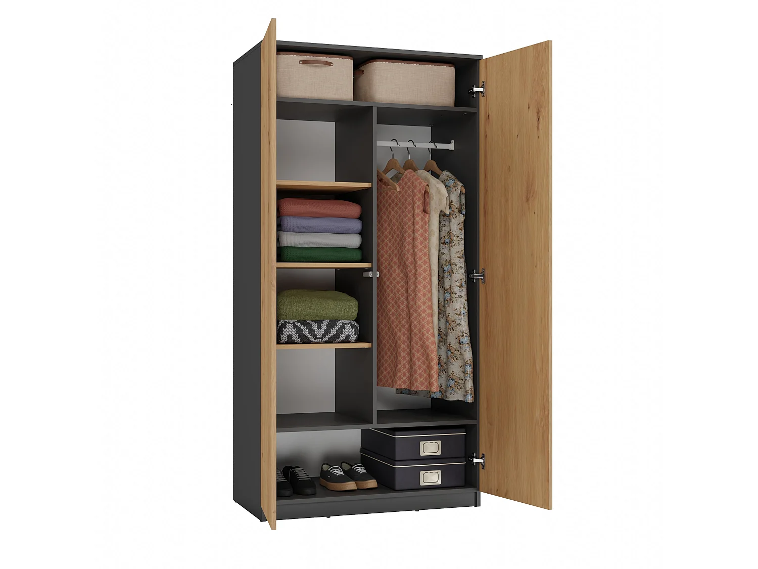 Armadio 2 ante 90x180 cm rovere/antracite AT9