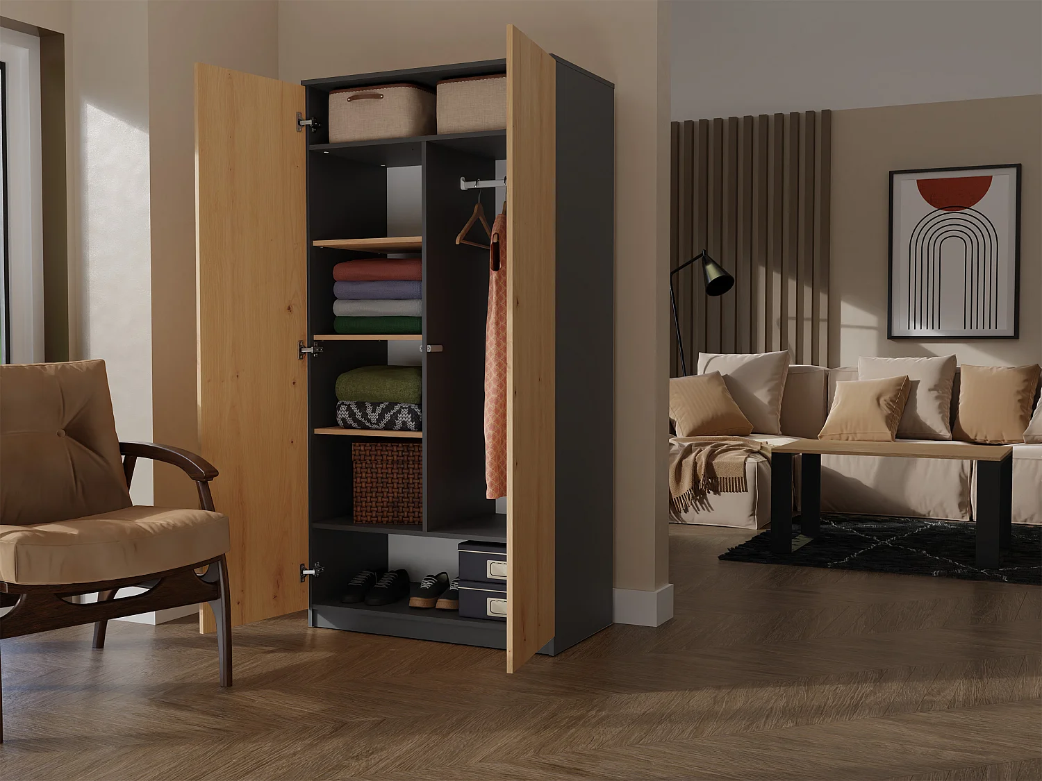Armadio 2 ante 90x180 cm rovere/antracite AT9