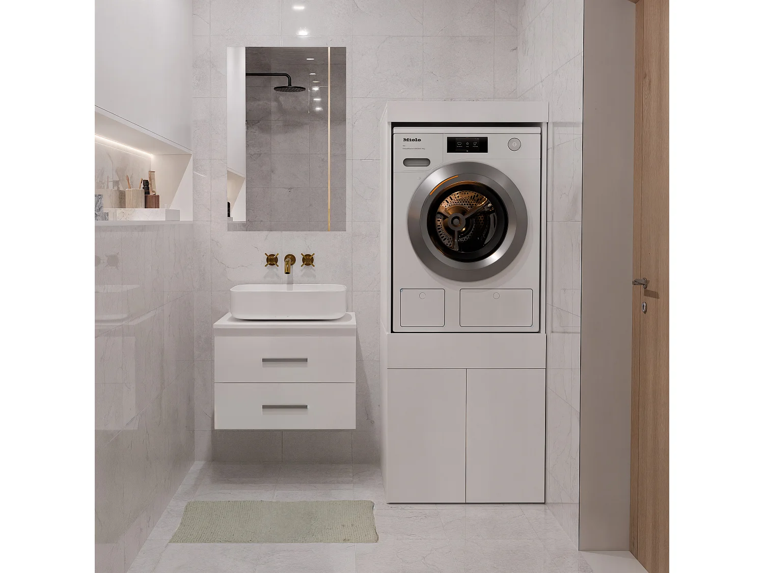 Mobile lavatrice 64,5x162,5 cm con cassetto e ante bianco MLT4