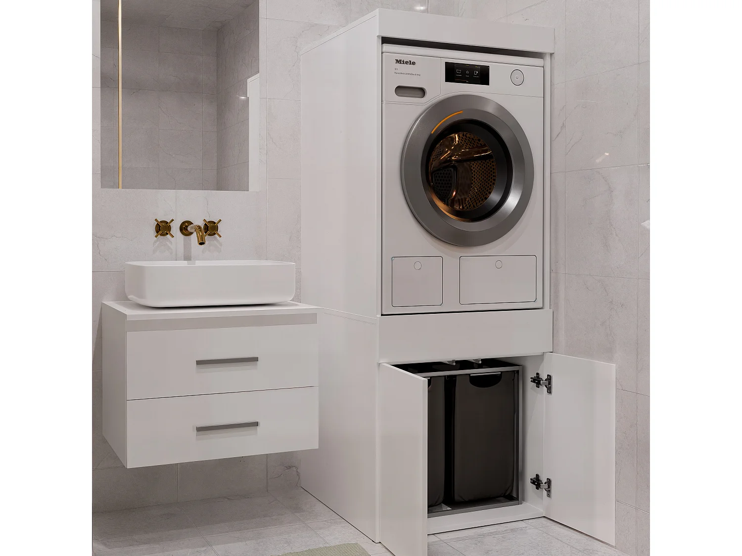 Mobile lavatrice 64,5x162,5 cm con cassetto e ante bianco MLT4