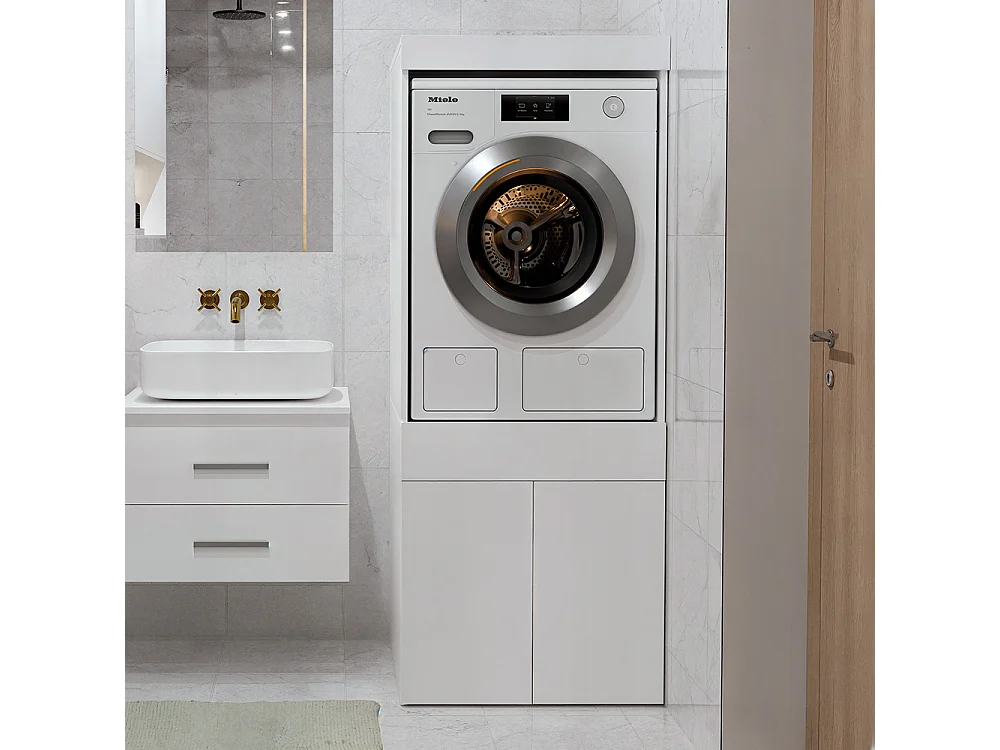 Mobile lavatrice 64,5x162,5 cm con cassetto e ante bianco MLT4
