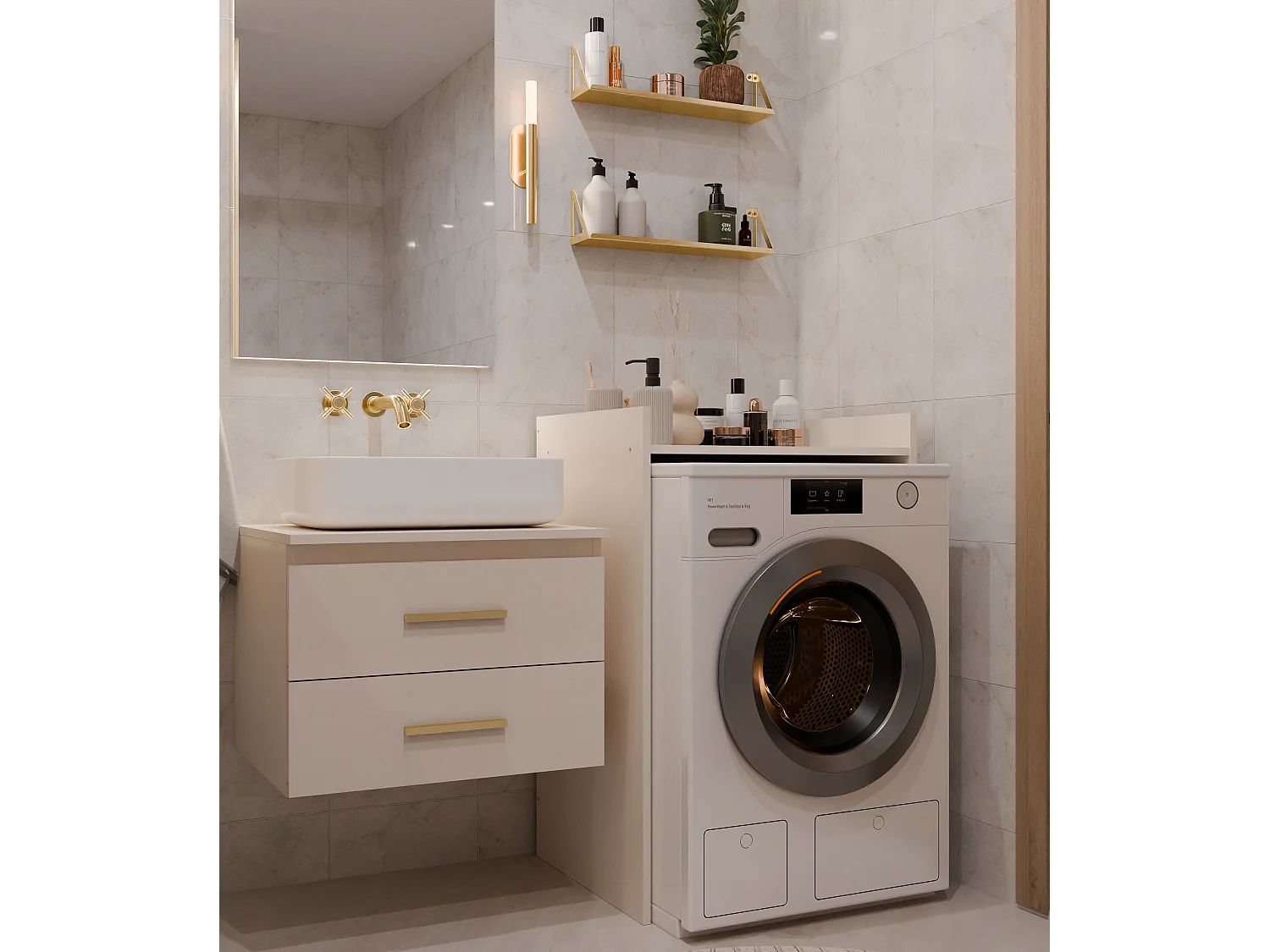 Mobile lavatrice 64x97,5 cm con ripiano beige MLT1