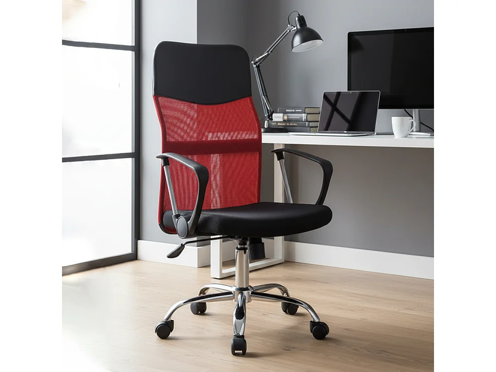 Sedia da ufficio con schienale alto rosso/nera ST4