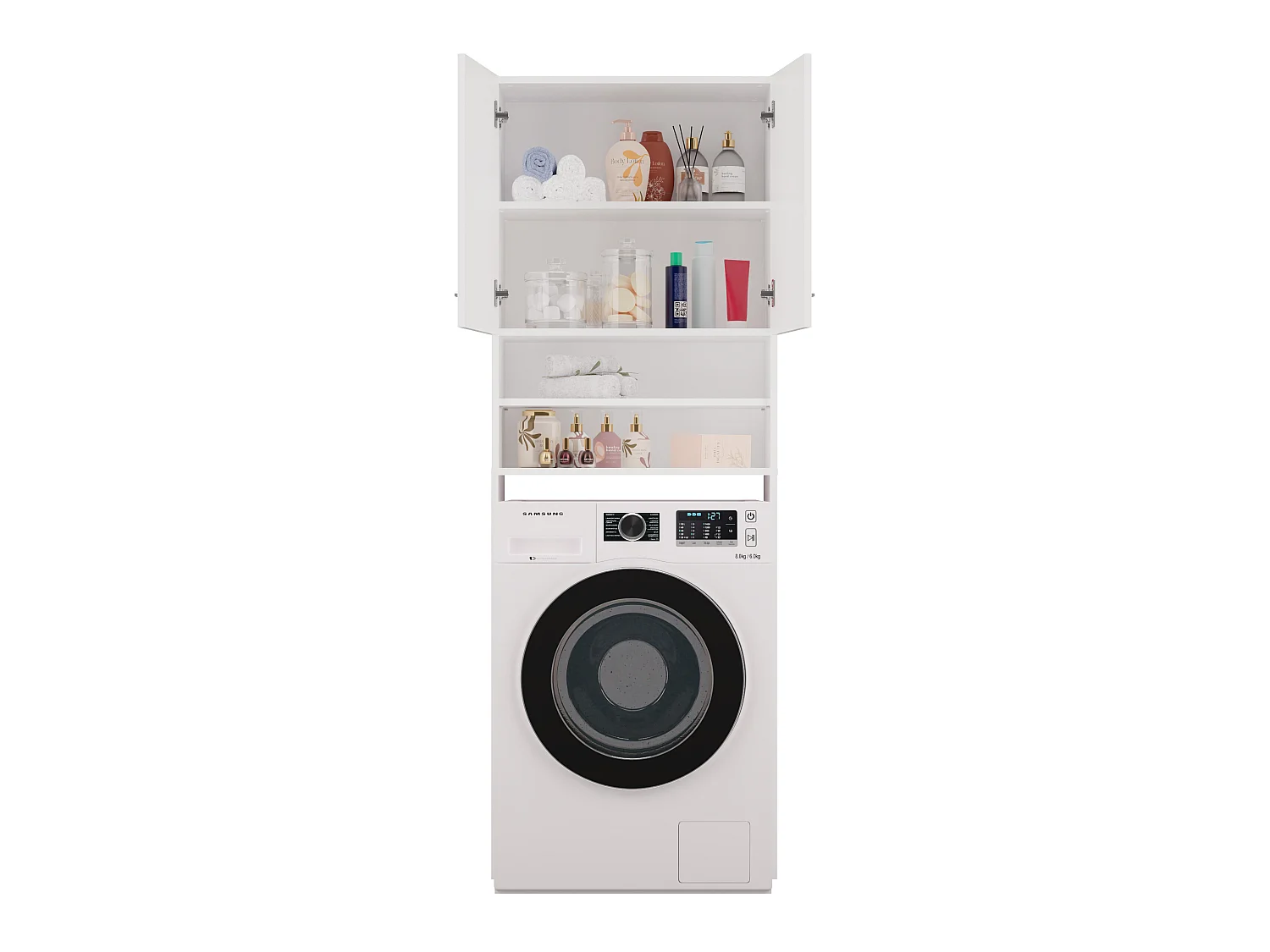 Mobile lavatrice 64x180 cm con mensole bianco MLT5