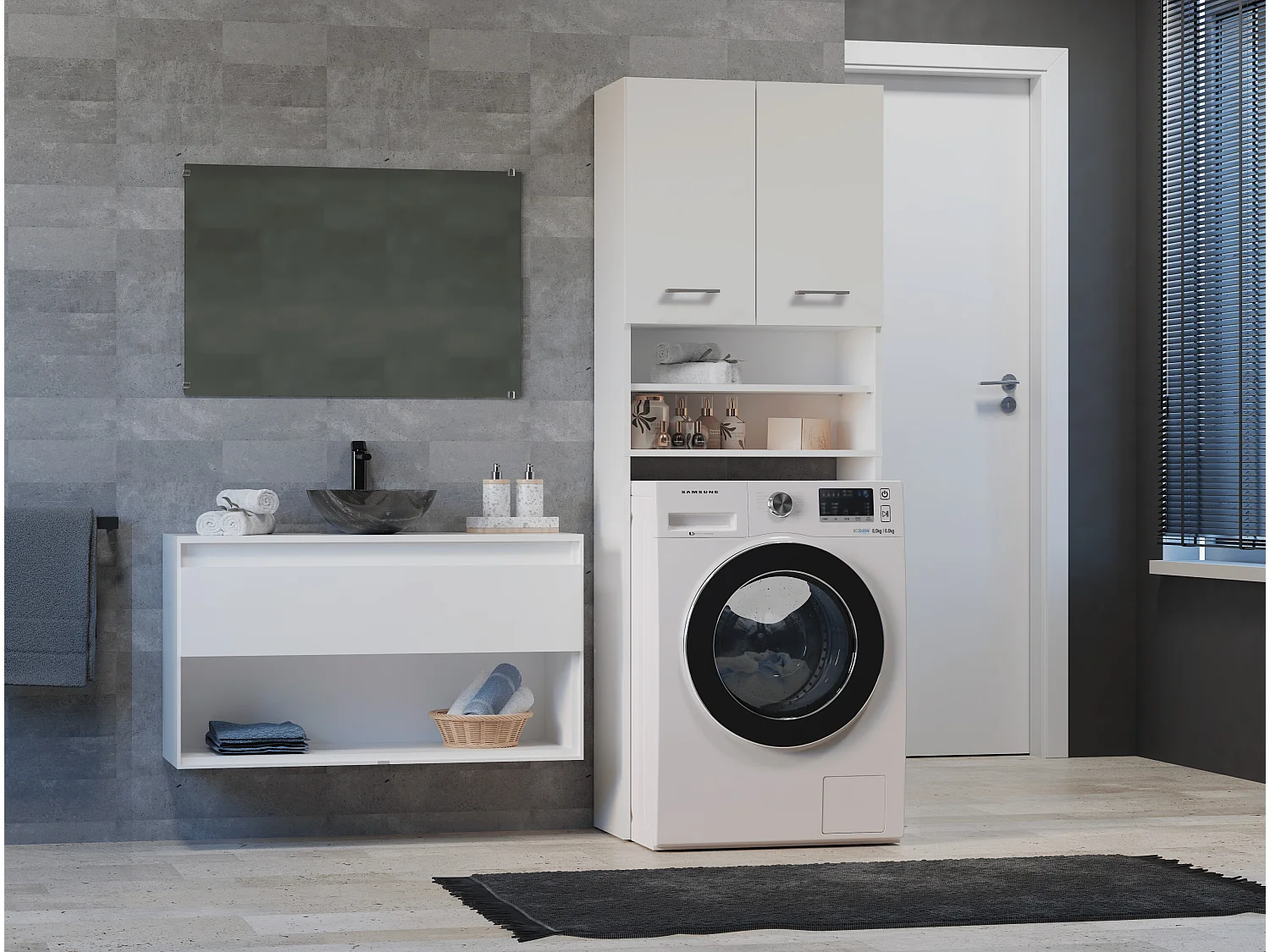 Mobile lavatrice 64x180 cm con mensole bianco MLT5