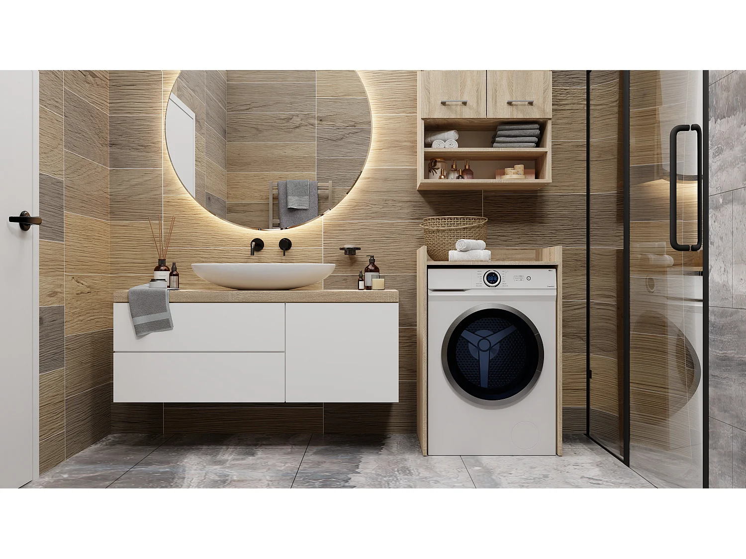 Mobile lavatrice 64x97,5 cm con ripiano rovere chiaro MLT1