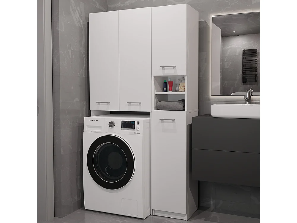 Mobiletto per lavatrice 64x88,5 cm con armadietto bianco opaco MLT10