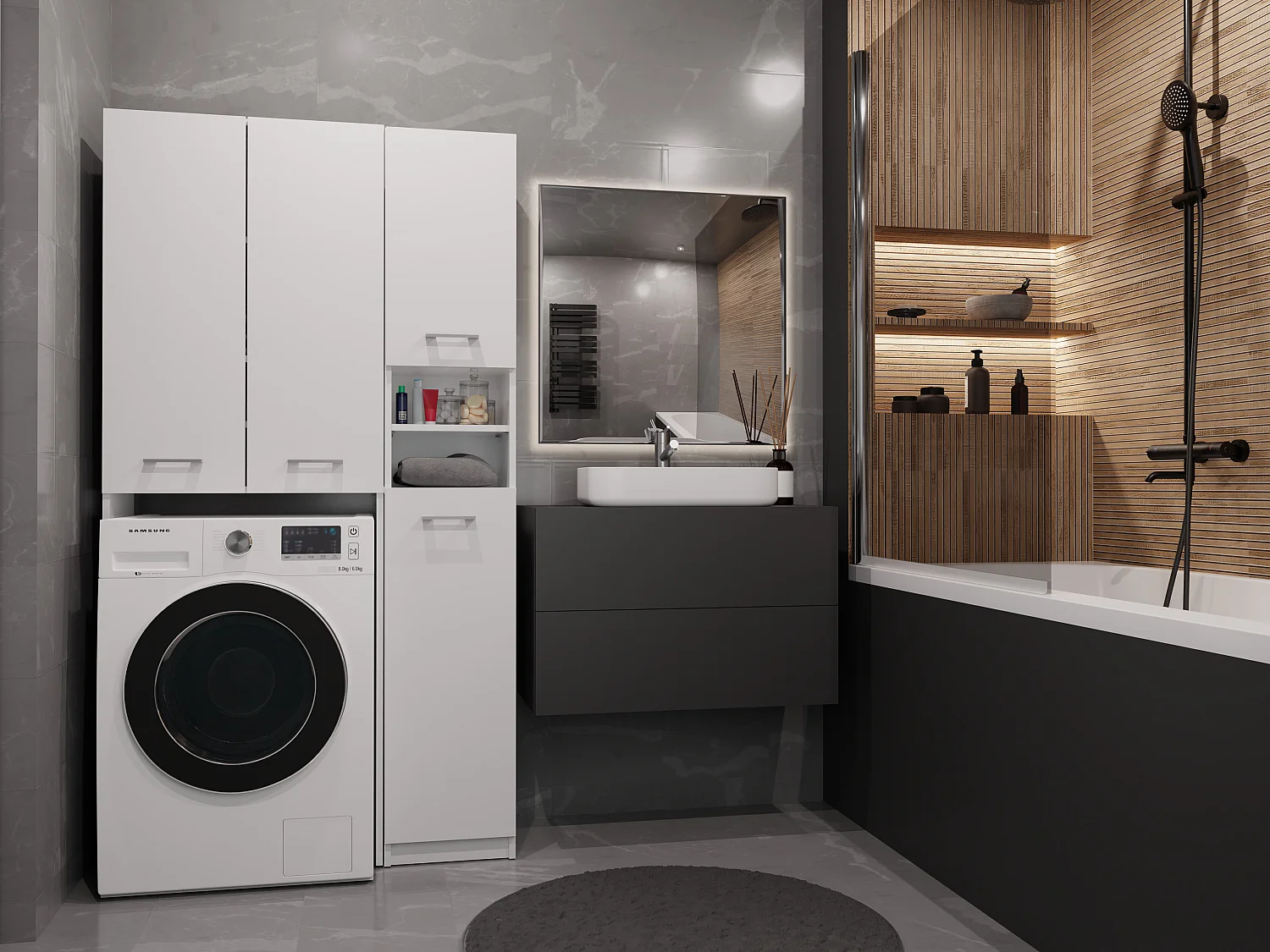 Mobiletto per lavatrice 64x88,5 cm con armadietto bianco opaco MLT10