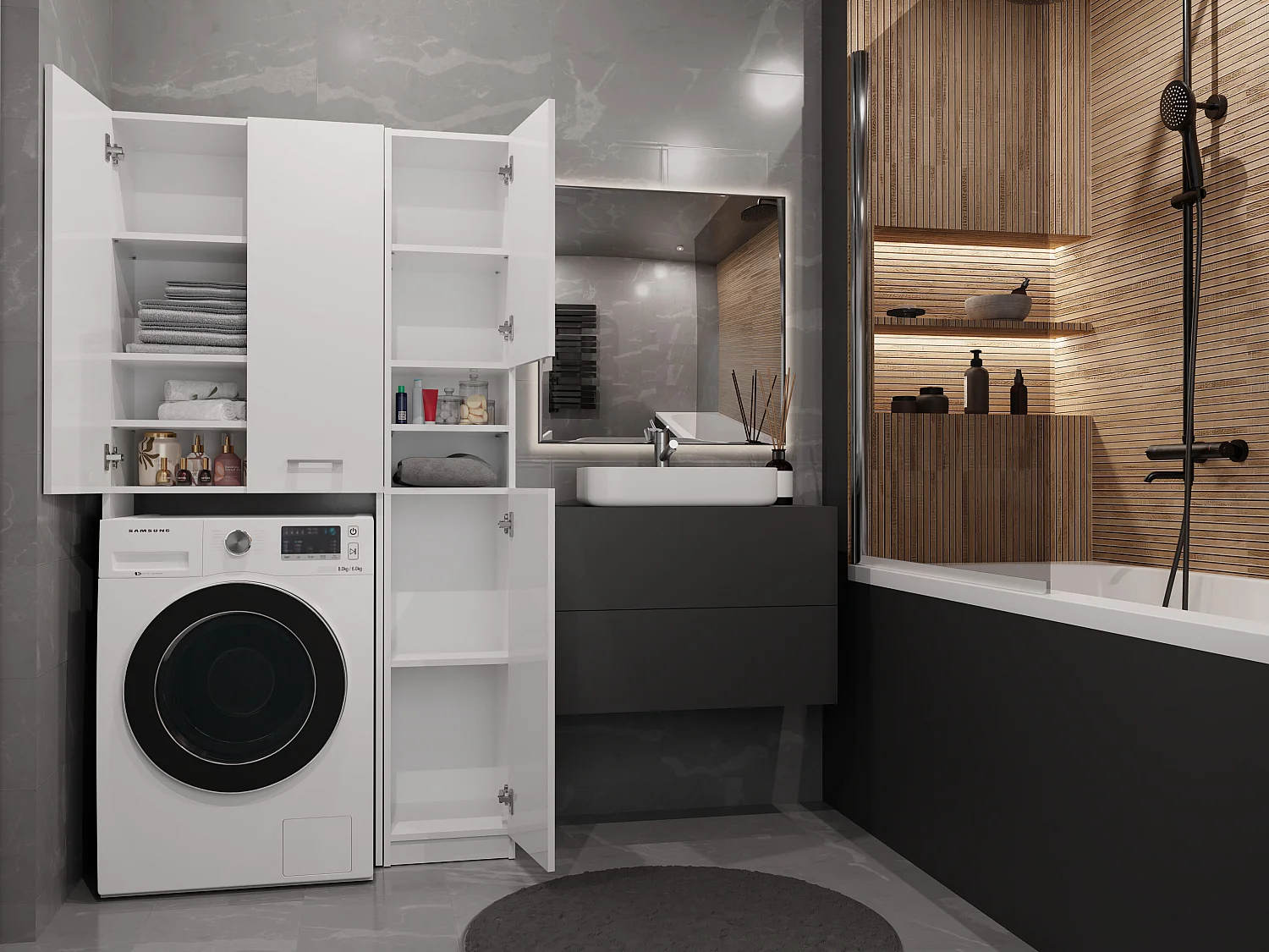 Mobiletto per lavatrice 64x88,5 cm con armadietto bianco opaco MLT10