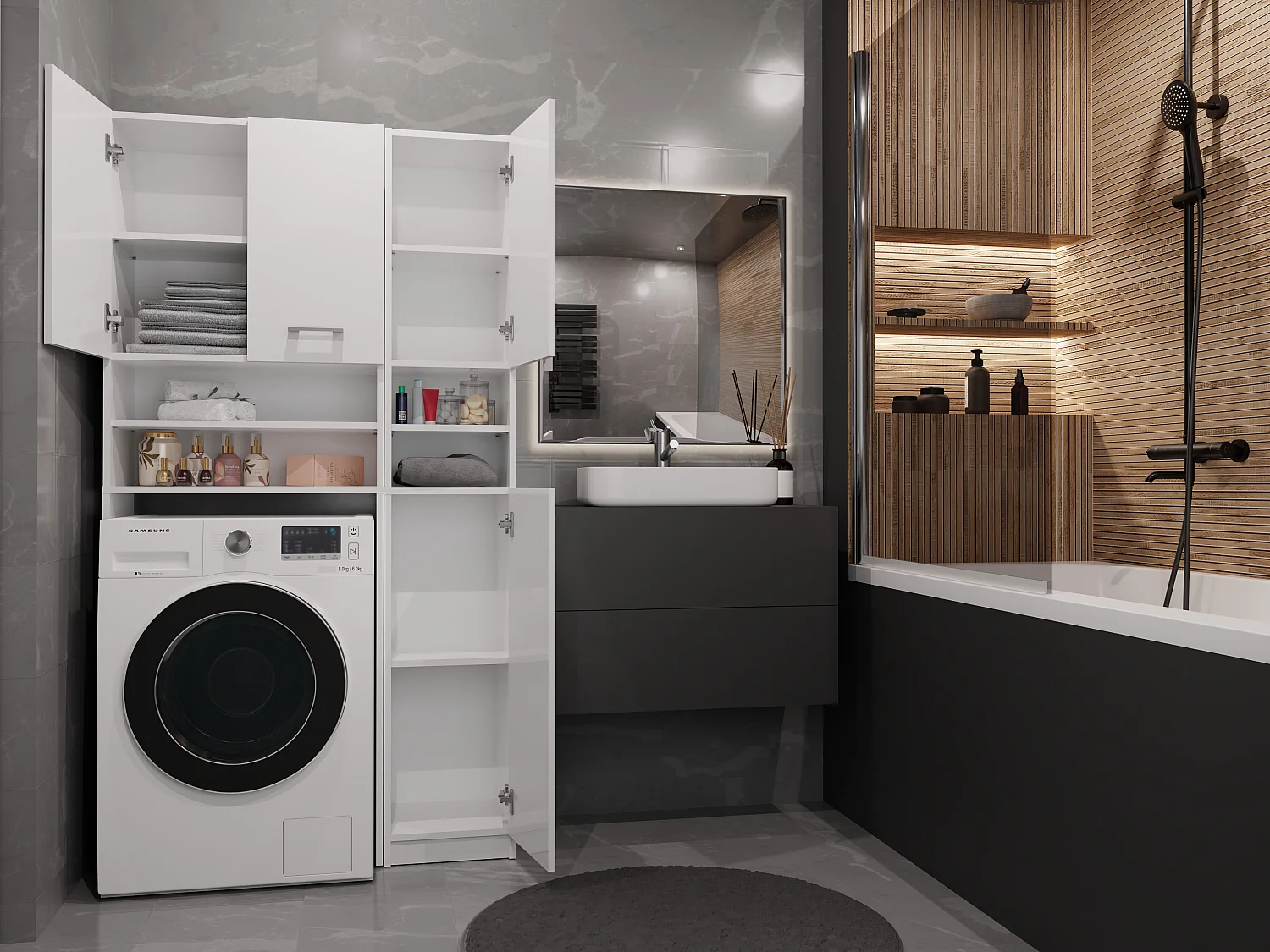 Mobile lavatrice moderno 96x180 cm con colonna laterale bianco opaco MLT9