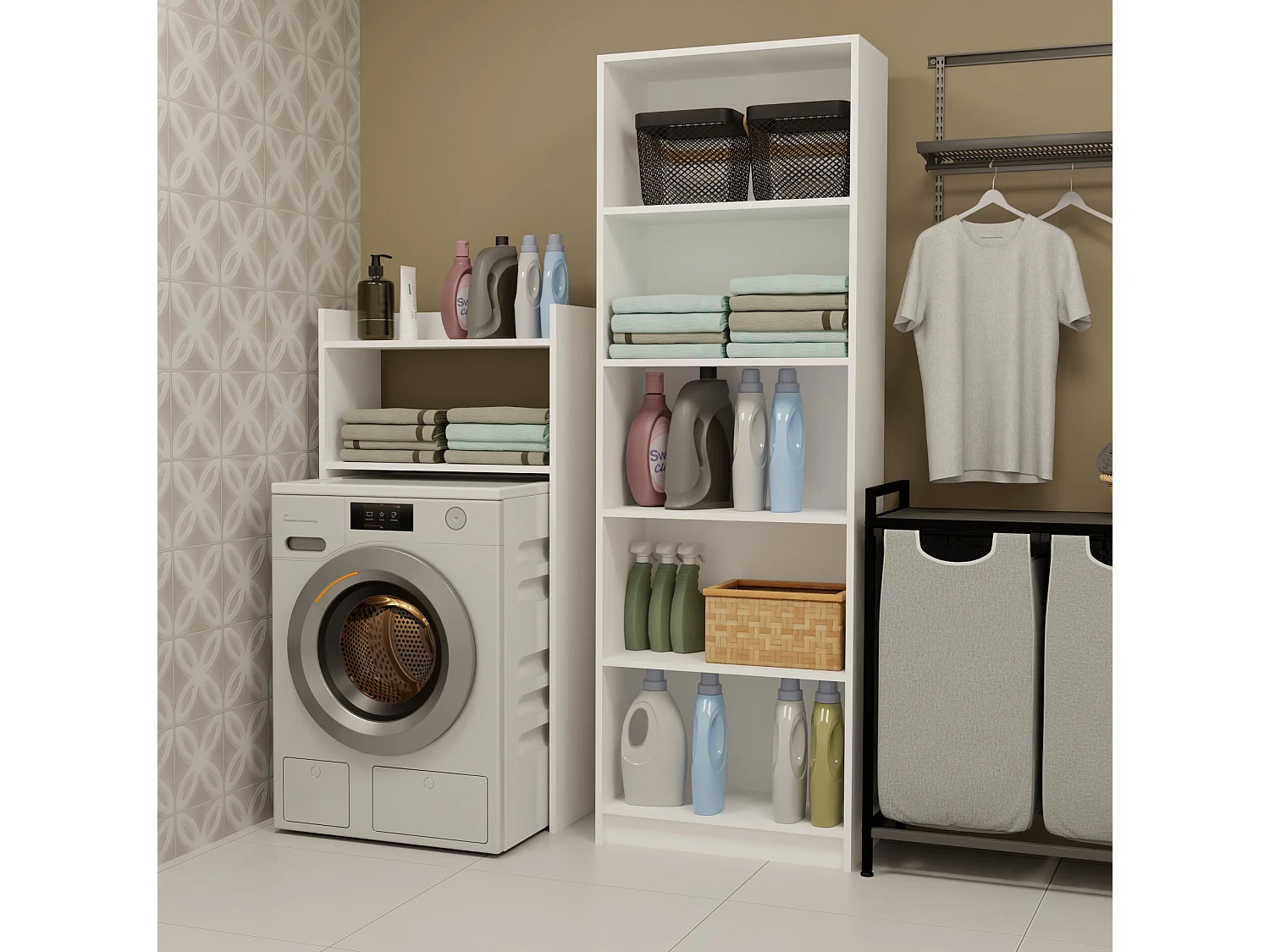 Mobile lavatrice 64x126 cm con 2 ripiani bianco opaco MLT6