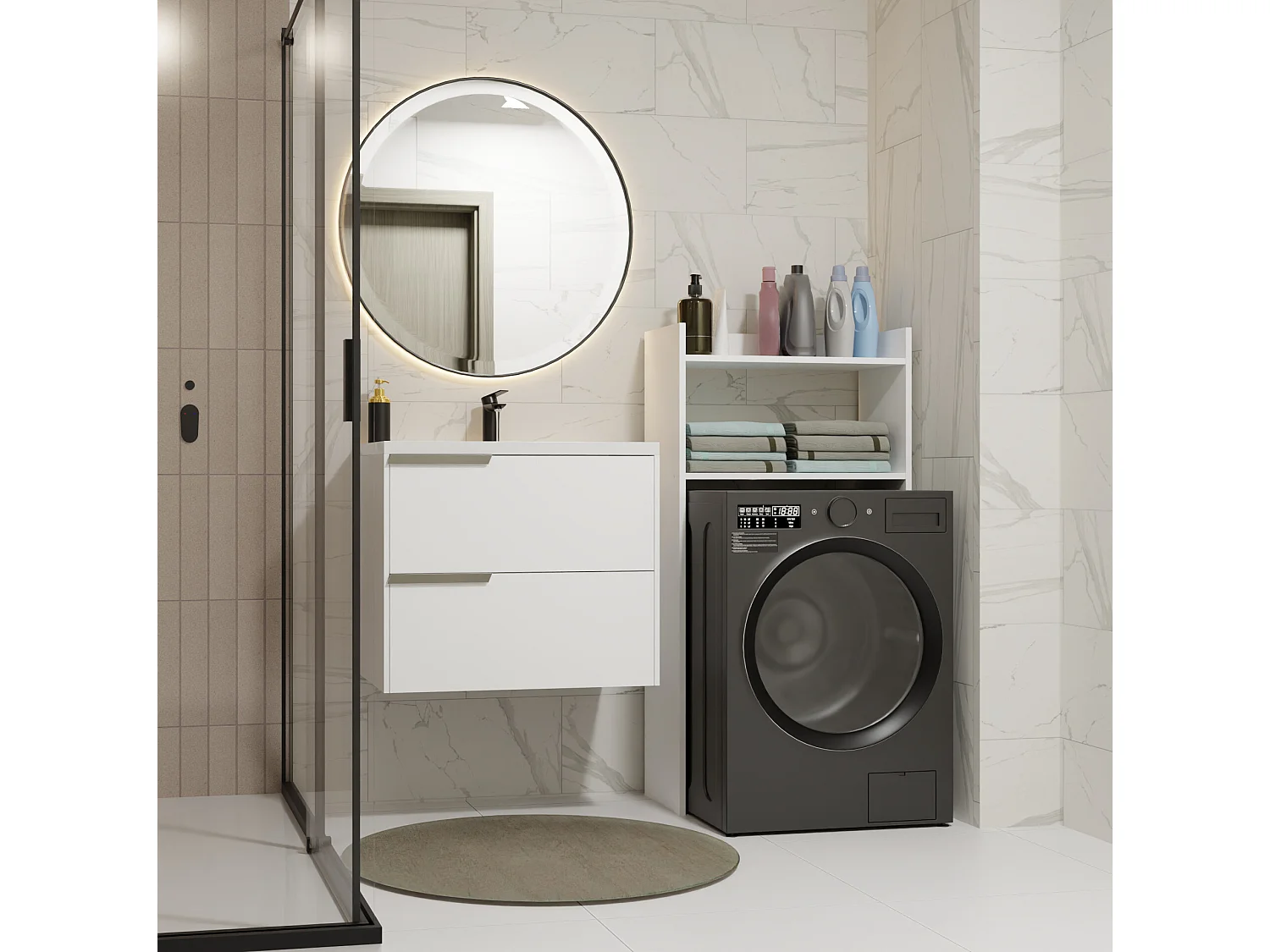 Mobile lavatrice 64x126 cm con 2 ripiani bianco opaco MLT6