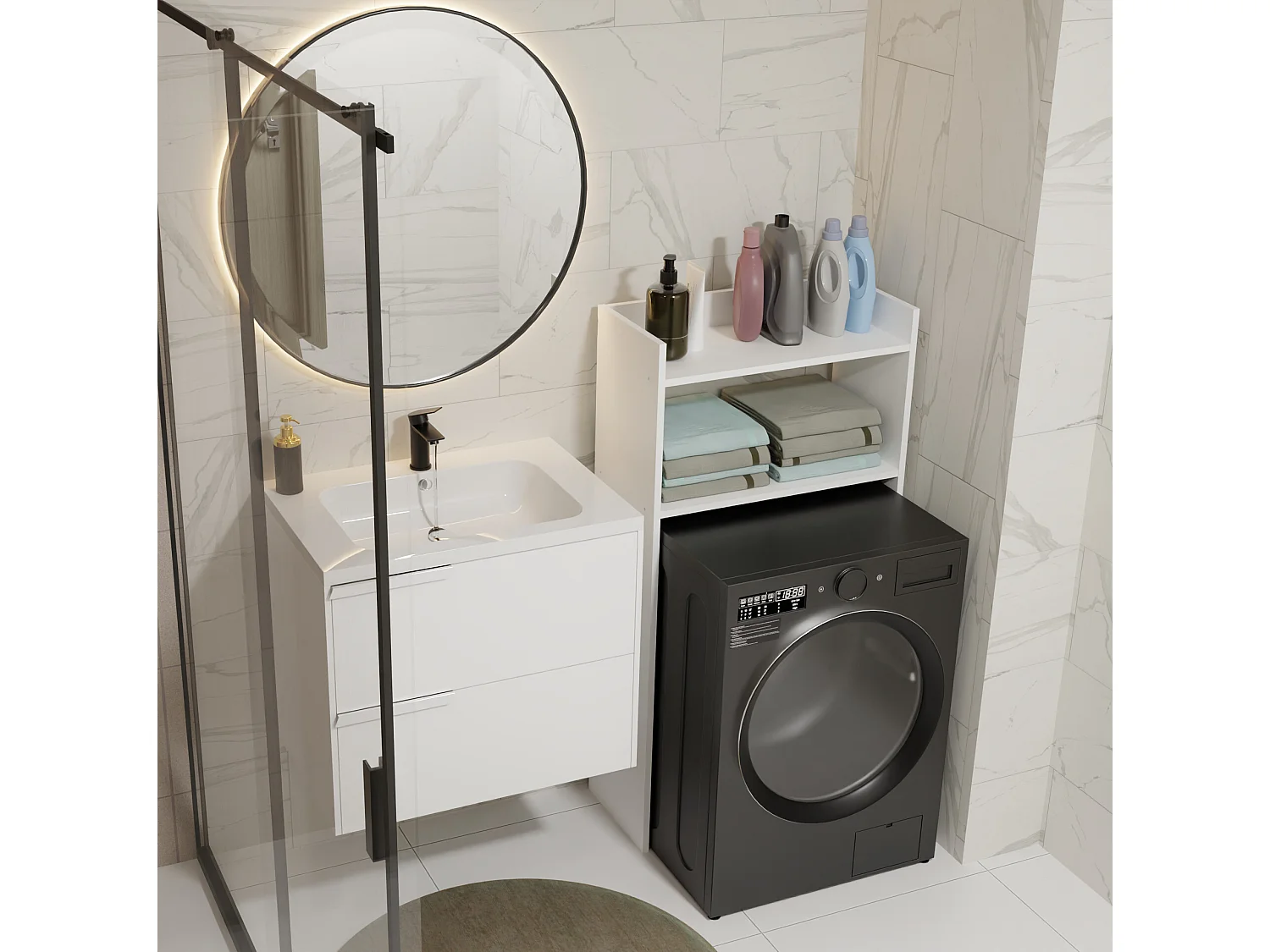 Mobile lavatrice 64x126 cm con 2 ripiani bianco opaco MLT6