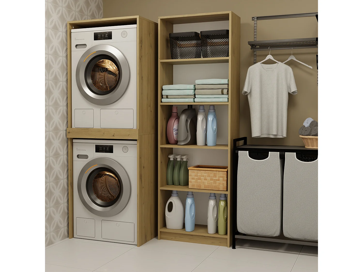 Mobile lavatrice e asciugatrice 64x180 cm rovere MLT3