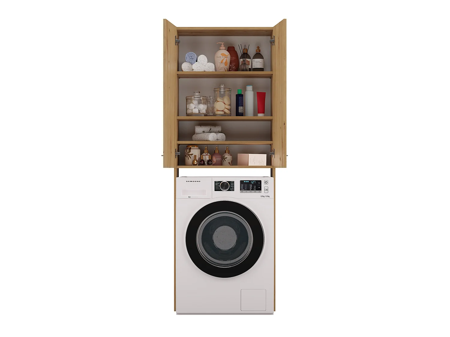 Mobile lavatrice moderno 64x180 cm con 3 ripiani rovere MLT8