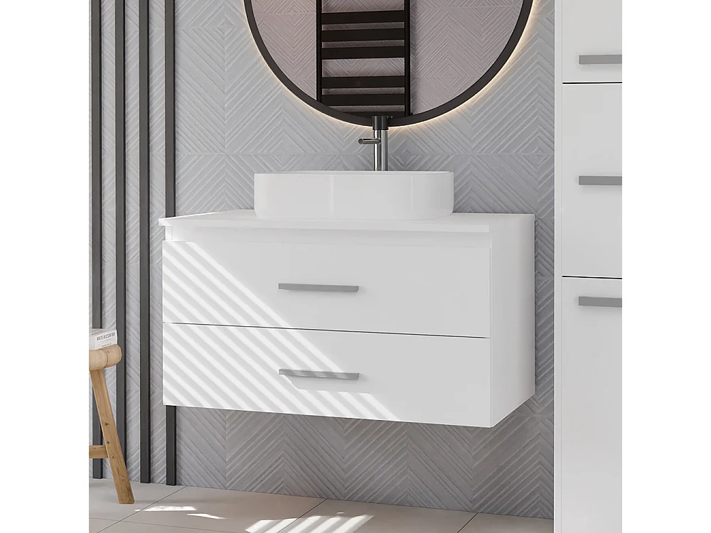 Mobile bagno sospeso 80 cm con 2 cassetti bianco opaco MLBT2