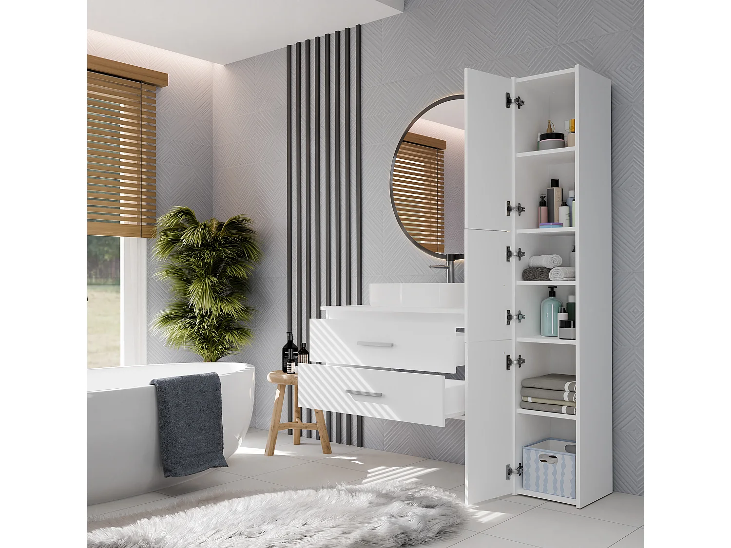 Mobile bagno sospeso 80 cm con 2 cassetti bianco opaco MLBT2