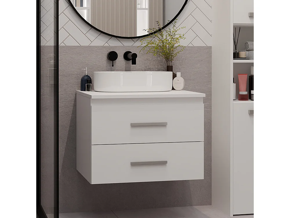 Mobile bagno sospeso 60 cm con 2 cassetti bianco opaco MLBT1