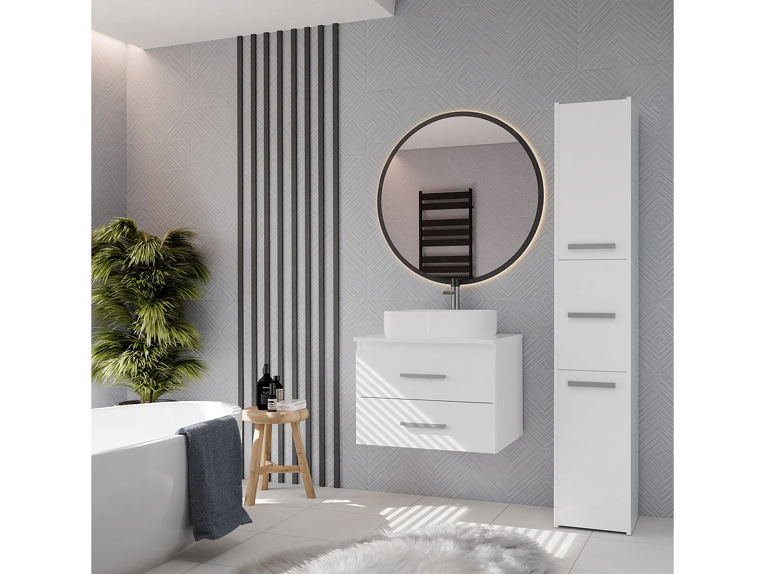 Mobile bagno sospeso 60 cm con 2 cassetti bianco opaco MLBT1
