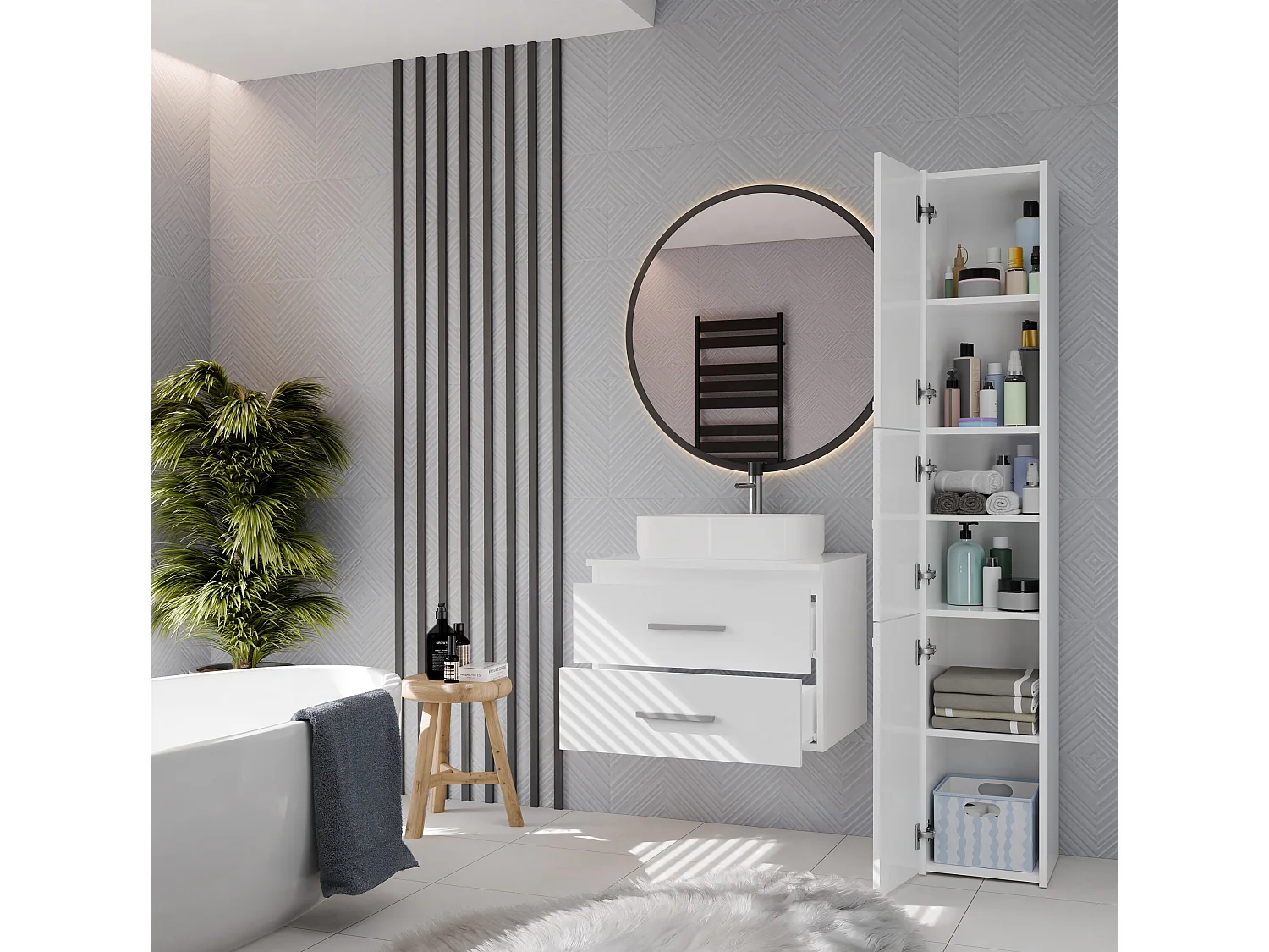 Mobile bagno sospeso 60 cm con 2 cassetti bianco opaco MLBT1