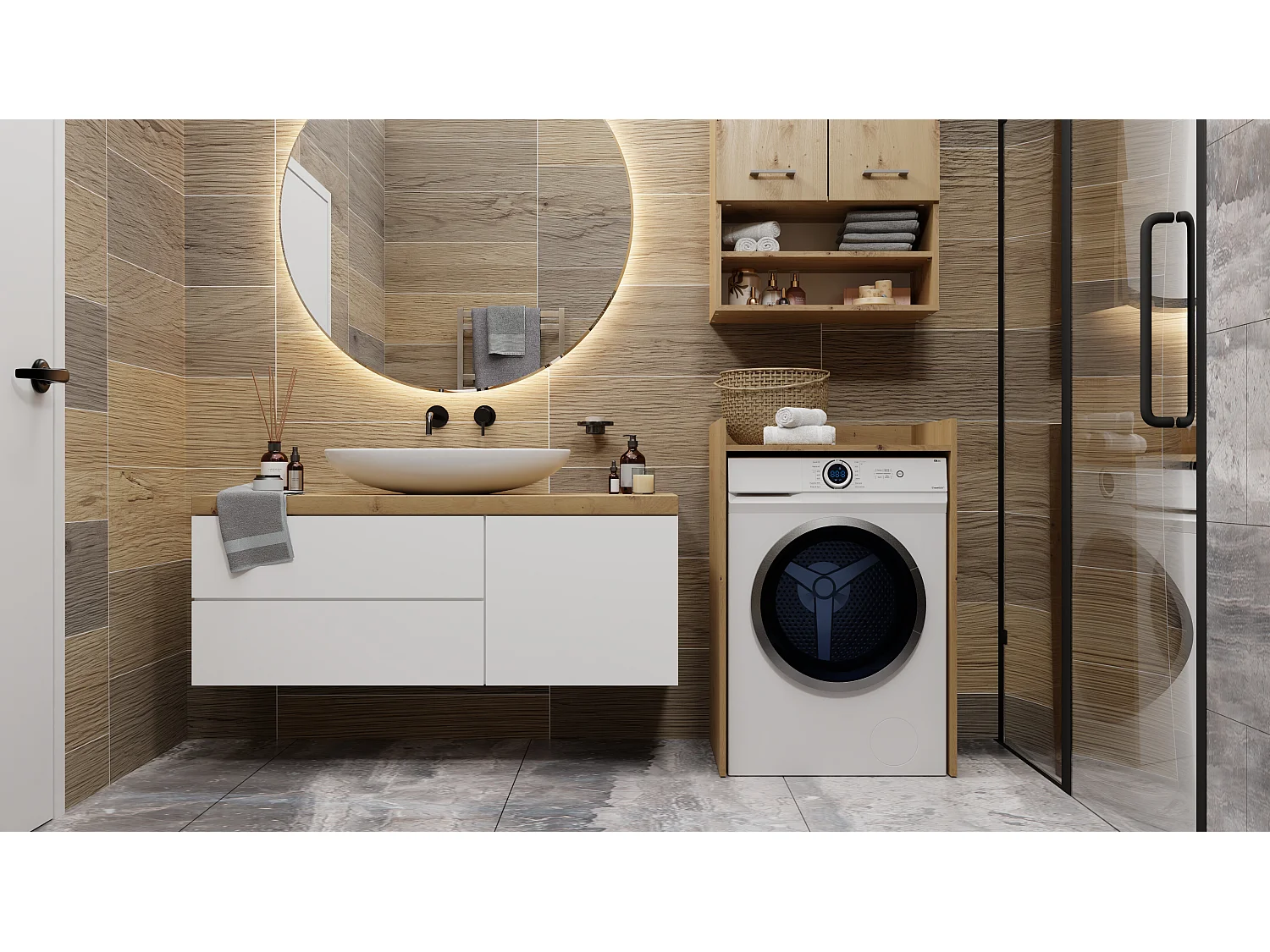 Mobile lavatrice 64x97,5 cm con ripiano rovere MLT1