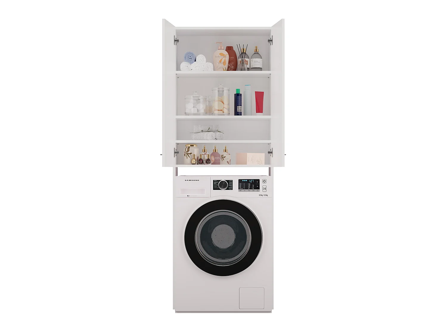 Mobile lavatrice moderno 64x180 cm con 3 ripiani bianco MLT8