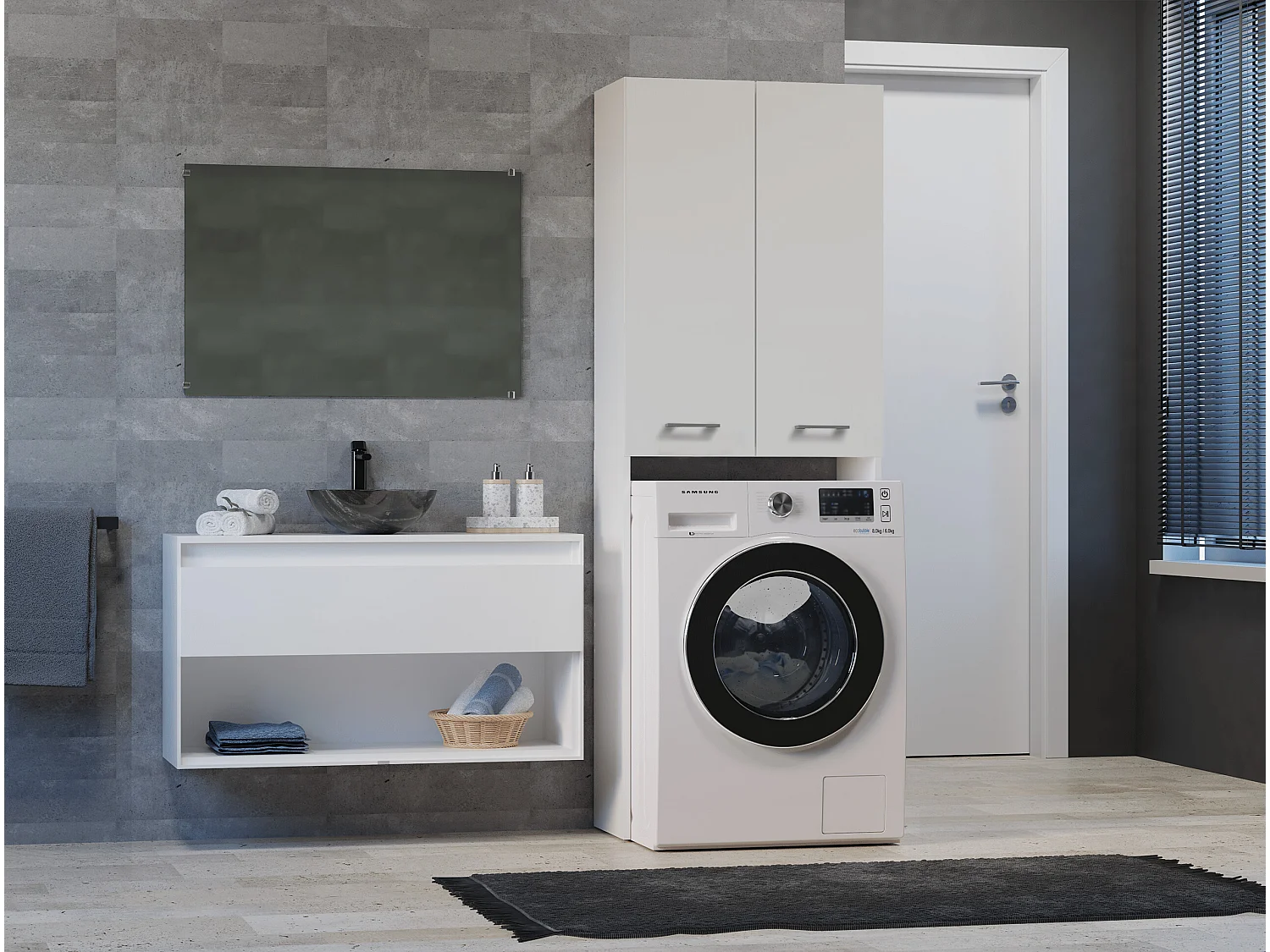 Mobile lavatrice moderno 64x180 cm con 3 ripiani bianco MLT8