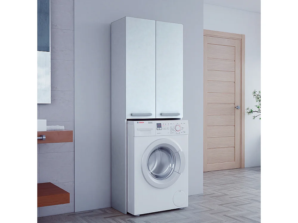 Mobile lavatrice moderno 64x180 cm con 3 ripiani bianco MLT8