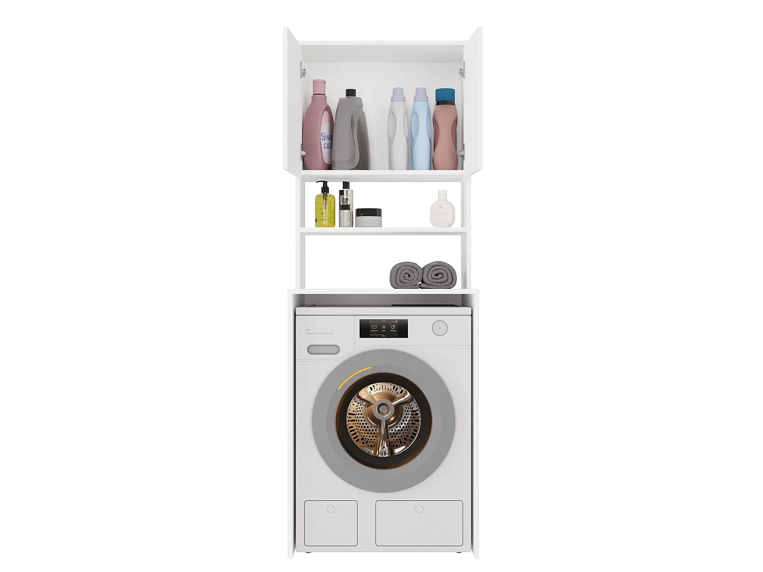Mobile per lavatrice 64x180 cm con 2 ante e mensola bianco opaco MLT2