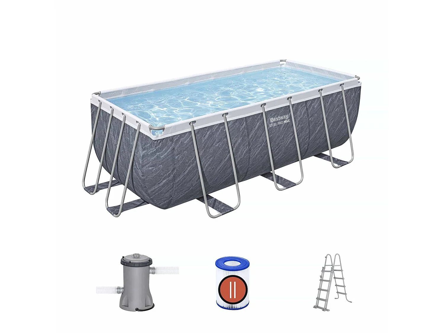 Piscine tubulaire rectangulaire Bestway Steel Pro Max 56722 412 x 201 x 122 cm grise