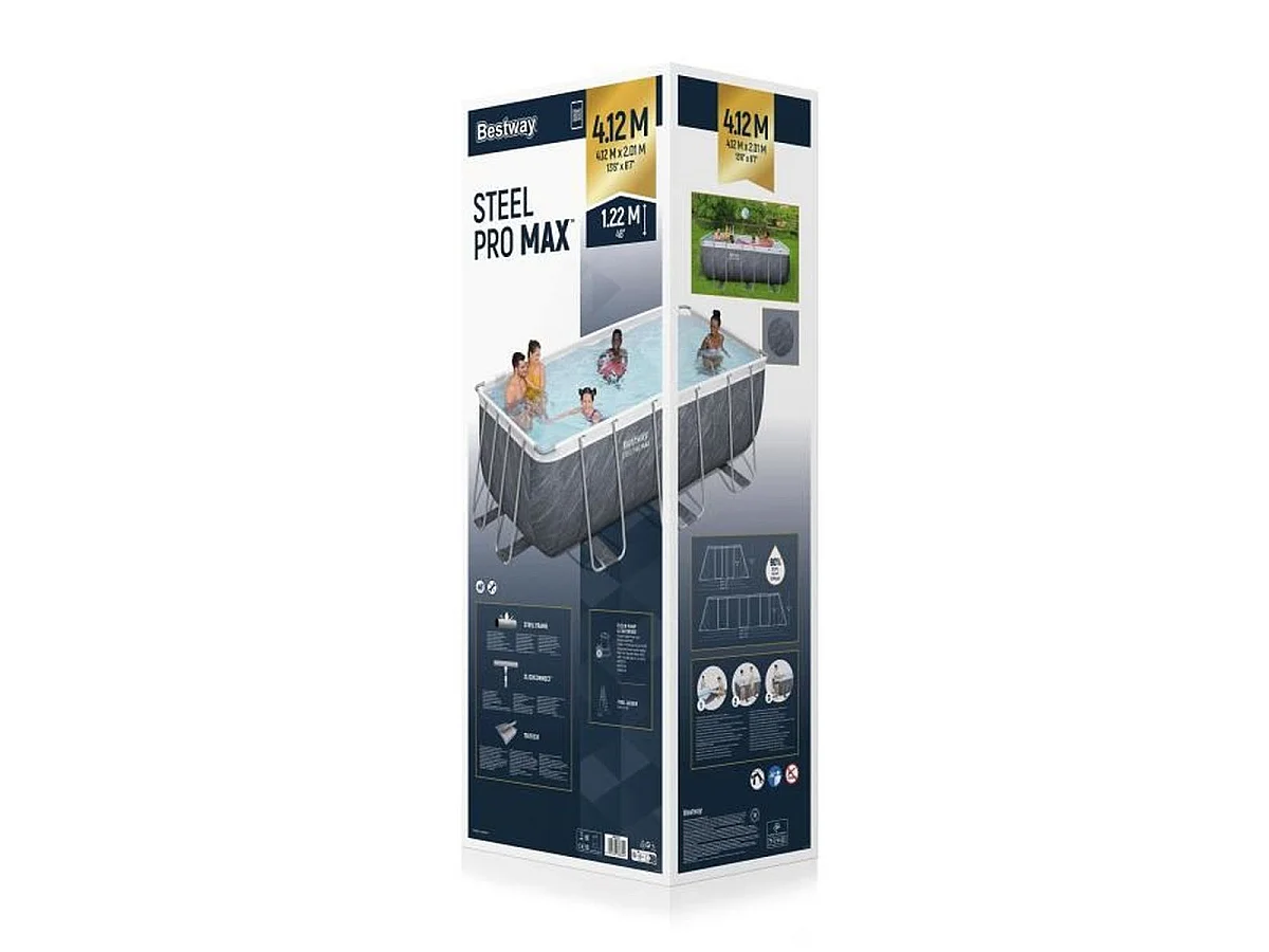 Piscine tubulaire rectangulaire Bestway Steel Pro Max 56722 412 x 201 x 122 cm grise