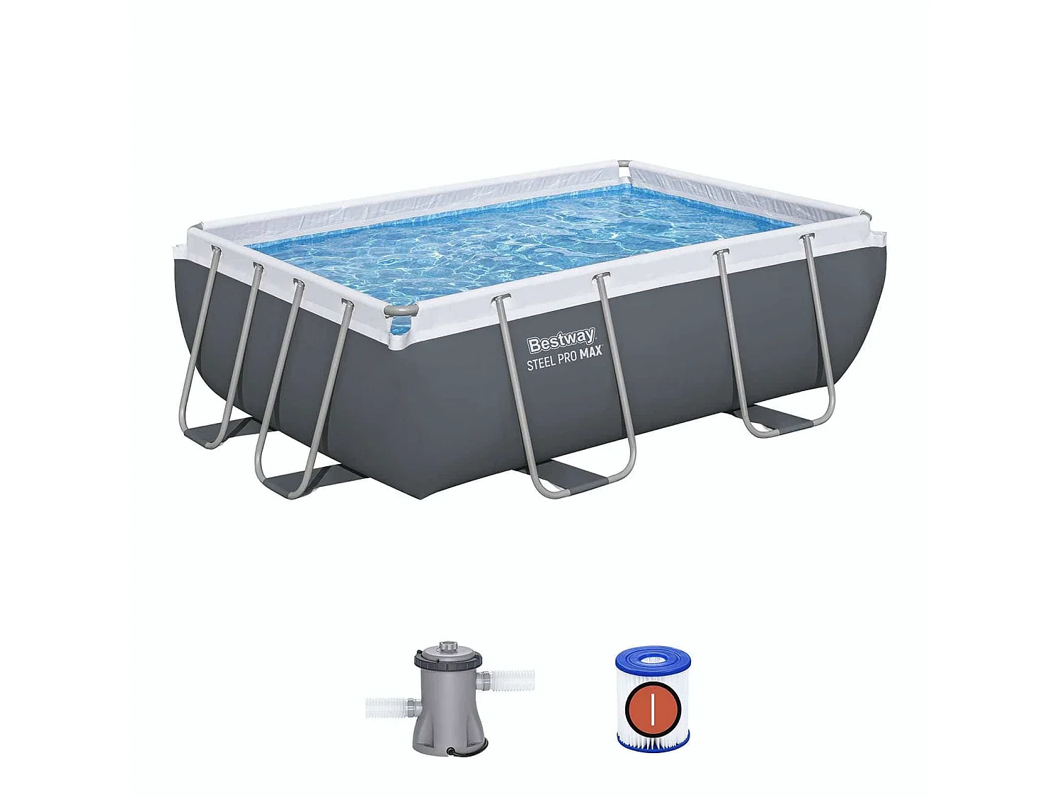 Piscine tubulaire Bestway Steel Pro MAX rectangulaire 282 x 196 x 84 cm en gris