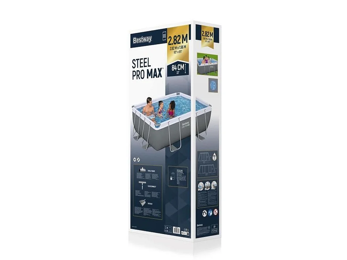Piscine tubulaire Bestway Steel Pro MAX rectangulaire 282 x 196 x 84 cm en gris