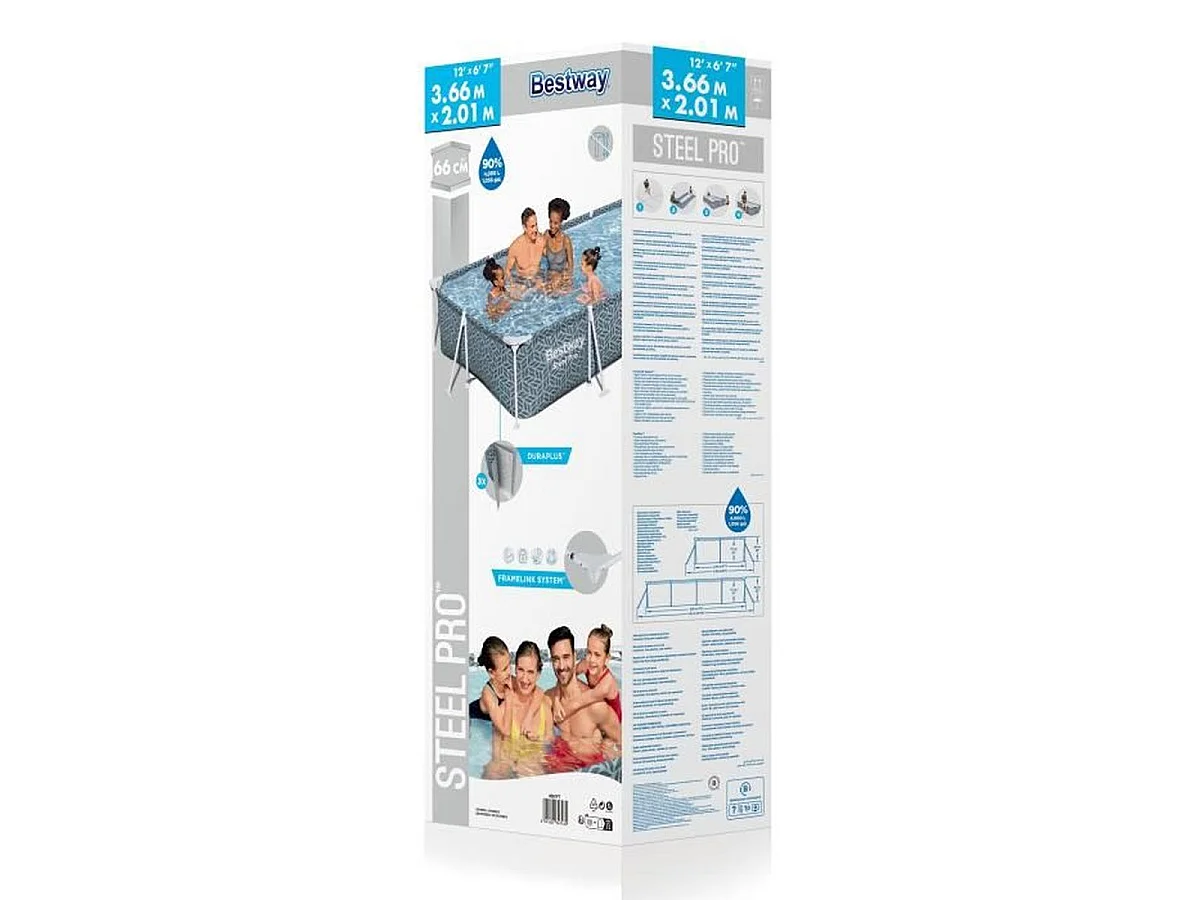 BESTWAY Steel Pro™ Piscine tubulaire rectangulaire 366 x 201 x 66 cm - Gris graphique