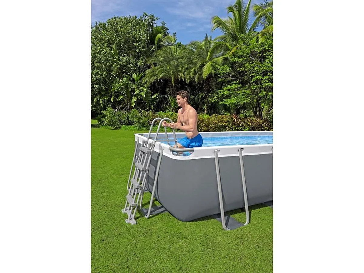 Bestway Steel Pro Max Rechteckiger Tubular Pool 488x244x122 cm mit Sandfilterpumpe, Leiter und Abdeckung