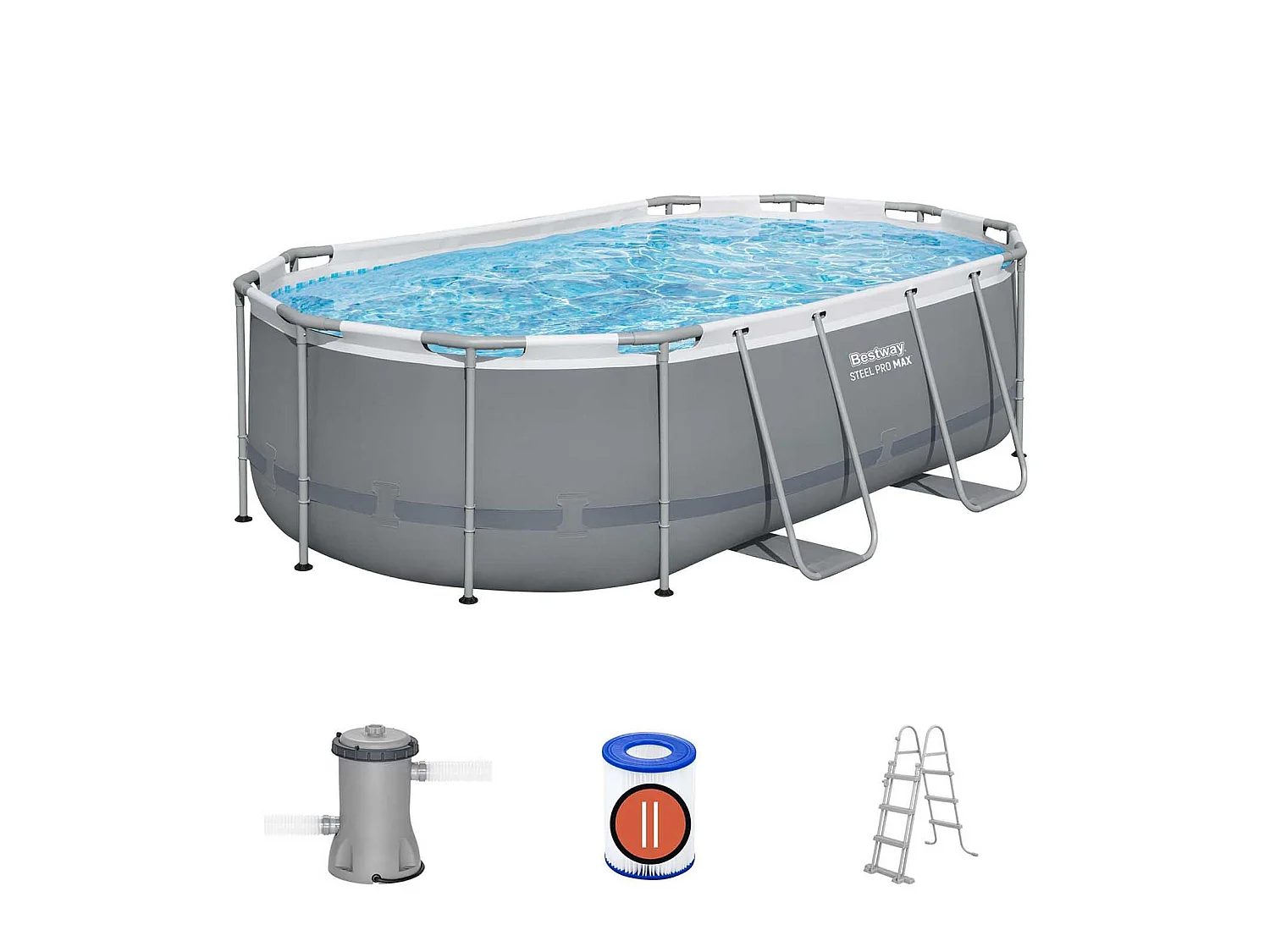 Piscine hors sol tubulaire BESTWAY Steel Pro MAX ovale 427 x 250 x 100 cm avec pompe filtre cartouche Gris