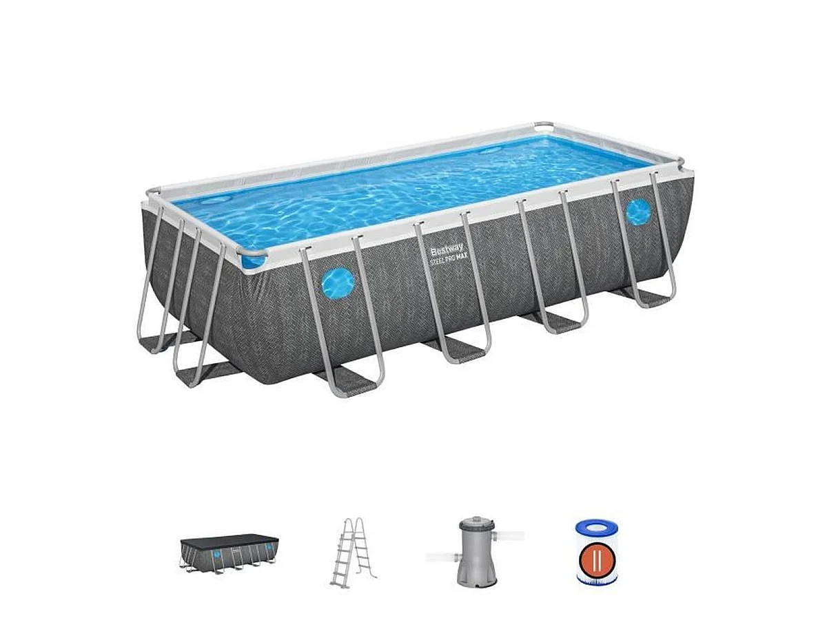 Piscine tubulaire rectangulaire Bestway Steel Pro MAX Splashview 488 x 244 x 122 cm gris