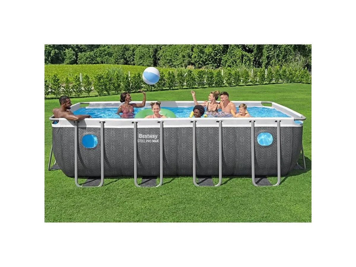 Piscine tubulaire rectangulaire Bestway Steel Pro MAX Splashview 488 x 244 x 122 cm gris