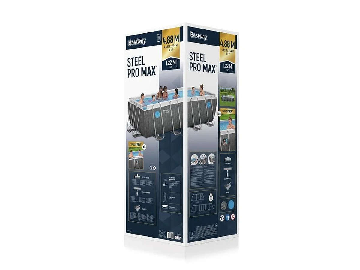 Piscine tubulaire rectangulaire Bestway Steel Pro MAX Splashview 488 x 244 x 122 cm gris