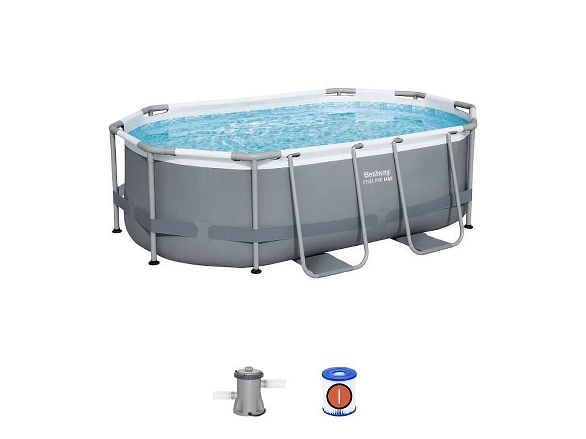 BESTWAY Steel Pro Max Piscine tubulaire ovale 305 x 200 x 84 cm avec filtration cartouche